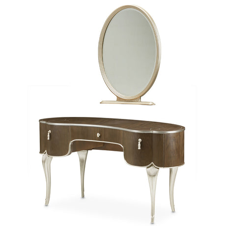 Aico Furniture - Villa Cherie Vanity Desk With Mirror In Hazelnut - N9008058-68-410