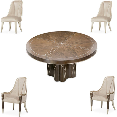 Aico Furniture - Villa Cherie 5 Piece Round Dining Table Set In Hazelnut - N9008001-410-5Set