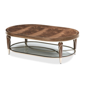 Villa Cherie Oval Cocktail Table in Hazelnut with Chardonnay Accents – AICO