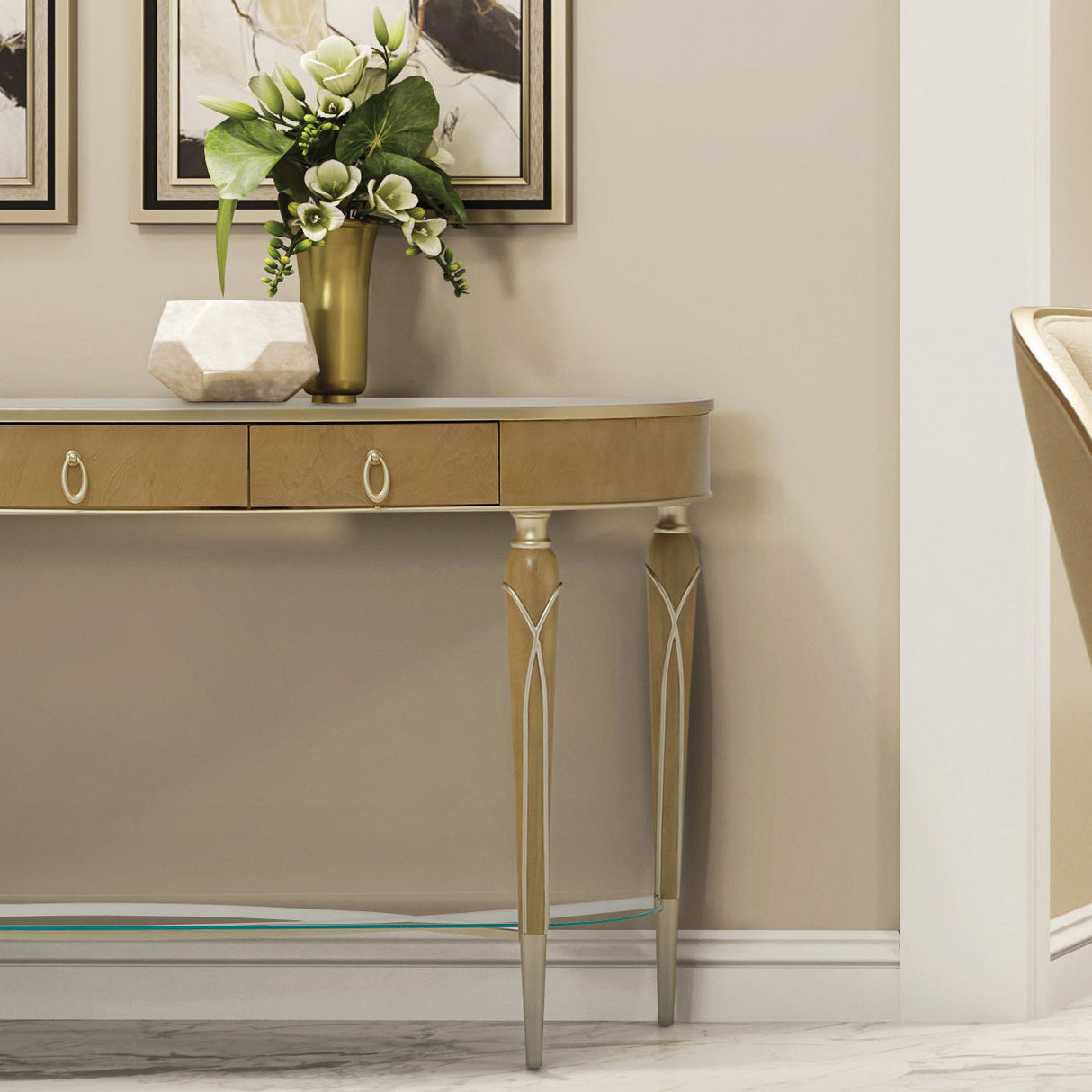 Aico Furniture - Villa Cherie Caramel Console Table In Chardonnay - N9008223-134