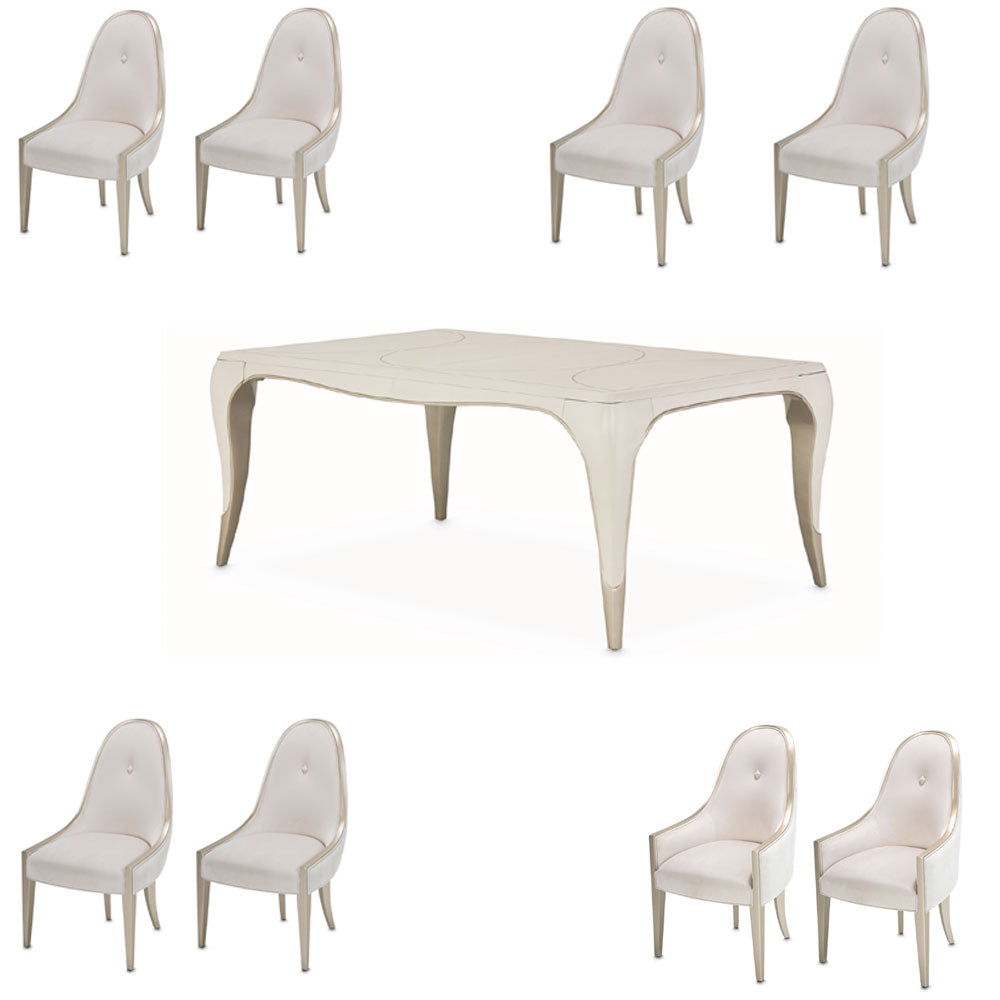 Aico Furniture - London Place 9 Piece Rectangular Dining Room Set In Creamy Pearl - Nc9004000-112-9Set