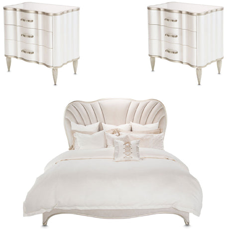 Aico Furniture - London Place 3 Piece Eastern King Bedroom Set In Creamy Pearl - Nc9004000Ek3-112-3Set