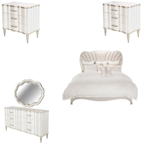 Aico Furniture - London Place 5 Piece Eastern King Bedroom Set In Creamy Pearl - Nc9004000Ek3-112-5Set