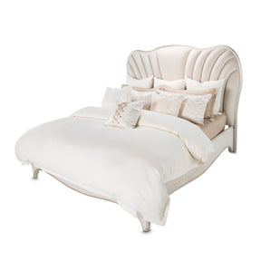 London Place Queen Panel Bed in Creamy Pearl Velvet with USB Ports – AICO
