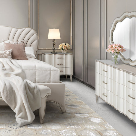 Aico Furniture - London Place Storage Console-Dresser With Mirror In Creamy Pearl - Nc9004050-260-112