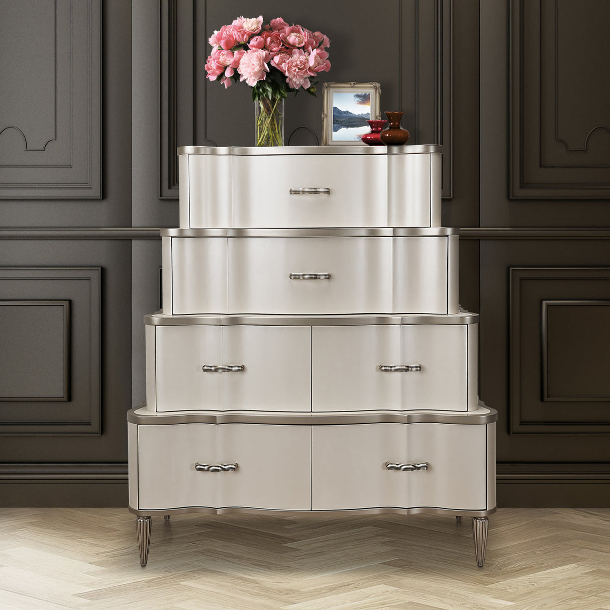 Aico Furniture - London Place Tiered Vertical Storage Cabinets-Chest In Creamy Pearl - Nc9004070-112