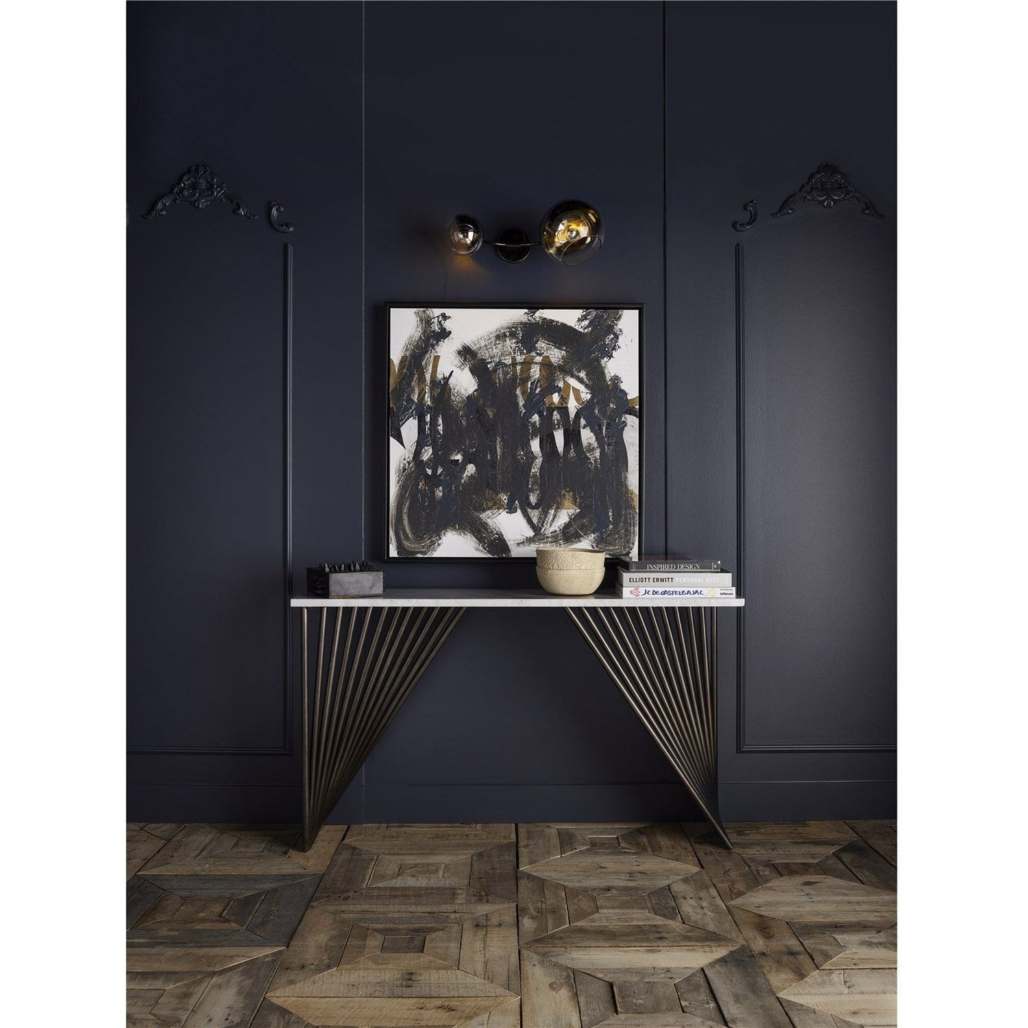 Marcel Console Table Stone Top & Bronze Metal Base | Universal