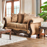 Nicanor Traditional Sofa and Loveseat in Tan & Gold Chenille Finish by Furniture of America Furniture of America