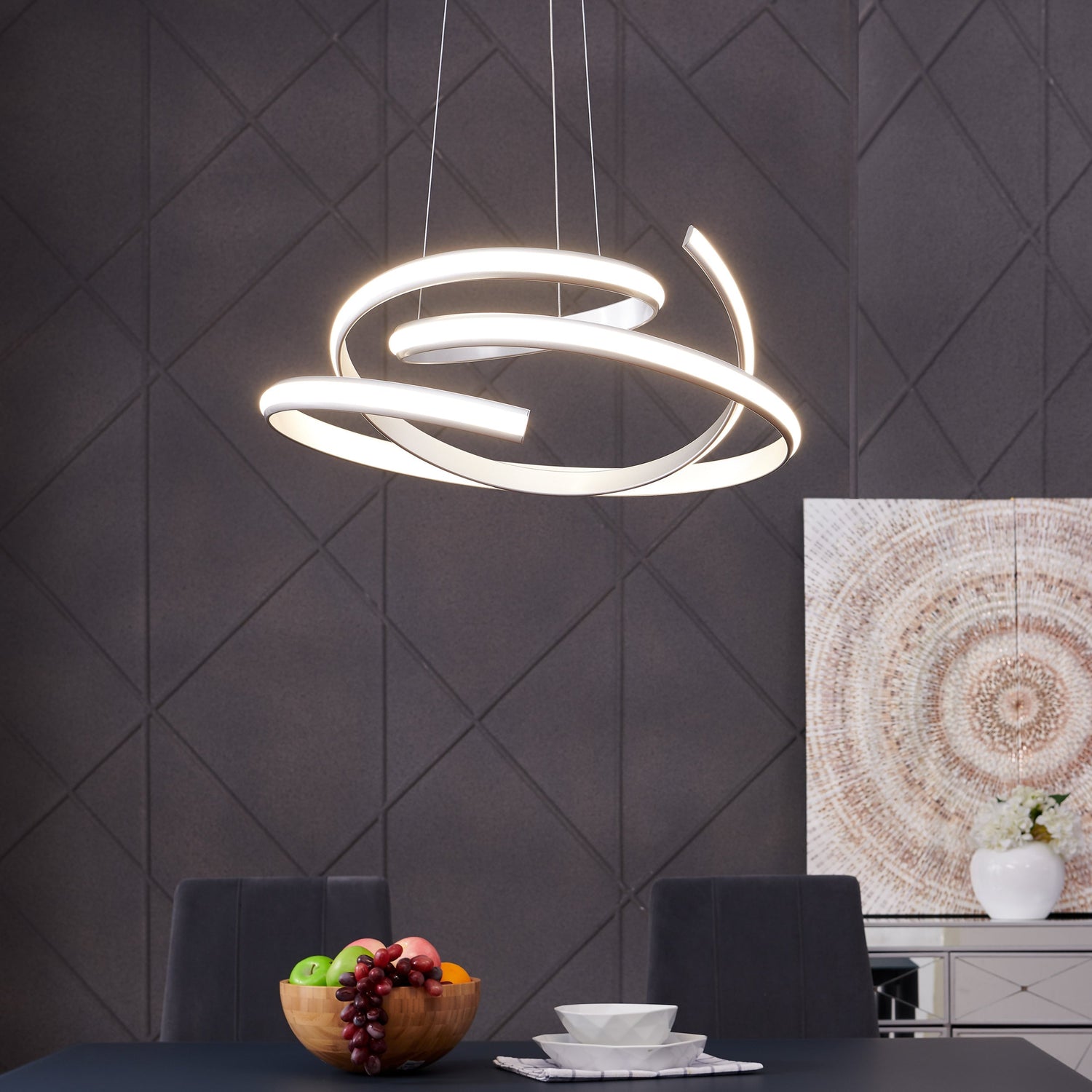 Oslo LED Adjustable Chandelier // Silver - Home Elegance USA