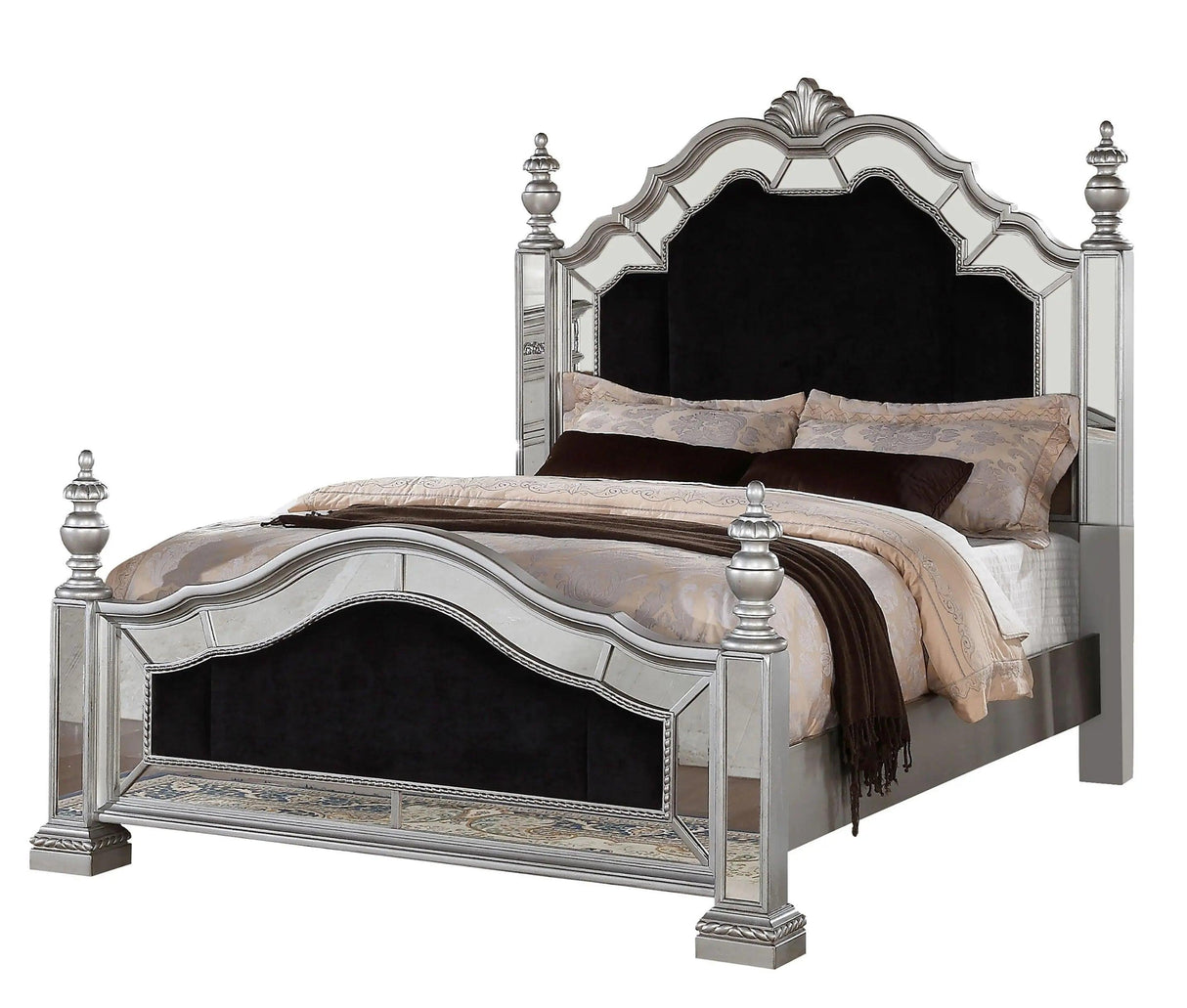 Black Finish Wood 6Pcs Platform Queen Bed Set