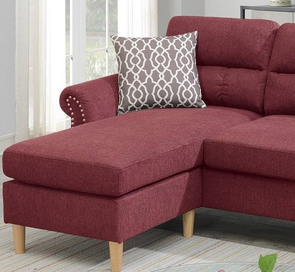 Paparika Red Color Polyfiber Reversible Sectional Sofa Set Chaise Pillows Plush Cushion Couch Nailheads - Home Elegance USA