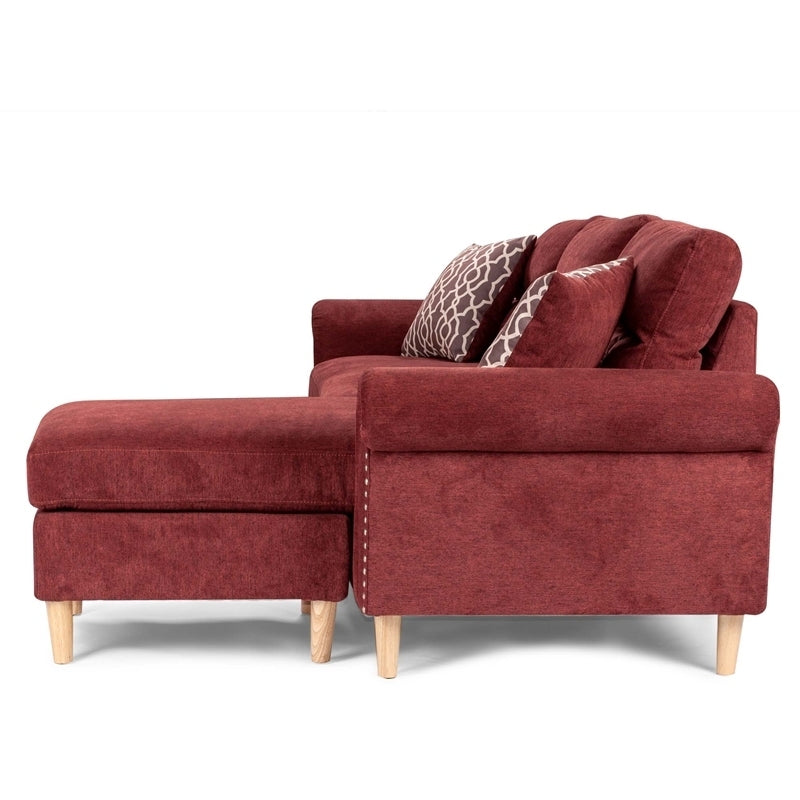 Paparika Red Color Polyfiber Reversible Sectional Sofa Set Chaise Pillows Plush Cushion Couch Nailheads - Home Elegance USA