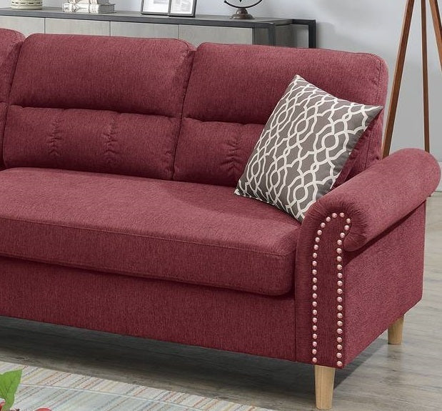 Paparika Red Color Polyfiber Reversible Sectional Sofa Set Chaise Pillows Plush Cushion Couch Nailheads - Home Elegance USA