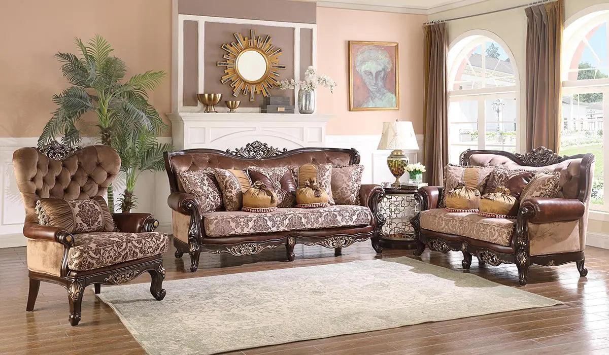 Phoenix Traditional Sofa And Loveseat In Cherry Wood Finish – Home