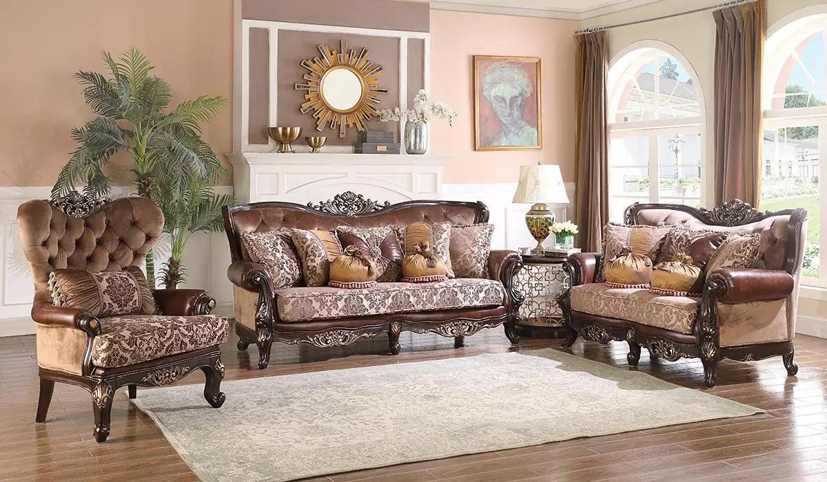 Phoenix Traditional Sofa and Loveseat in Cherry Wood Finish by Cosmos Furniture Cosmos Furniture