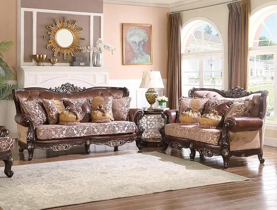 Phoenix Traditional Sofa And Loveseat In Cherry Wood Finish – Home