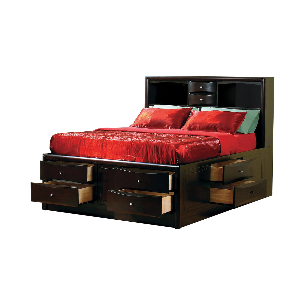 Phoenix Transitional Queen Bedroom Set With Bookcase Headboard in Cappuccino by Coaster Furniture Coaster Furniture