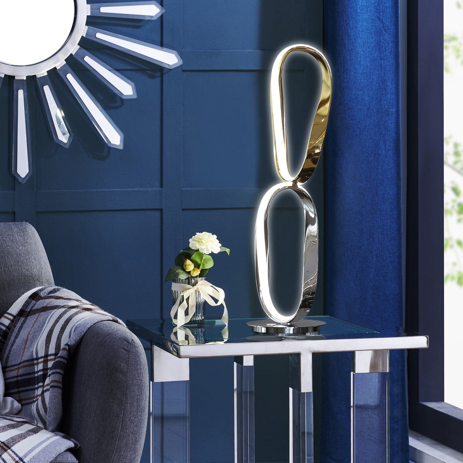 Prague Chrome & Gold Table Lamp // Natural White LED Strip & Touch Dimmer - Home Elegance USA