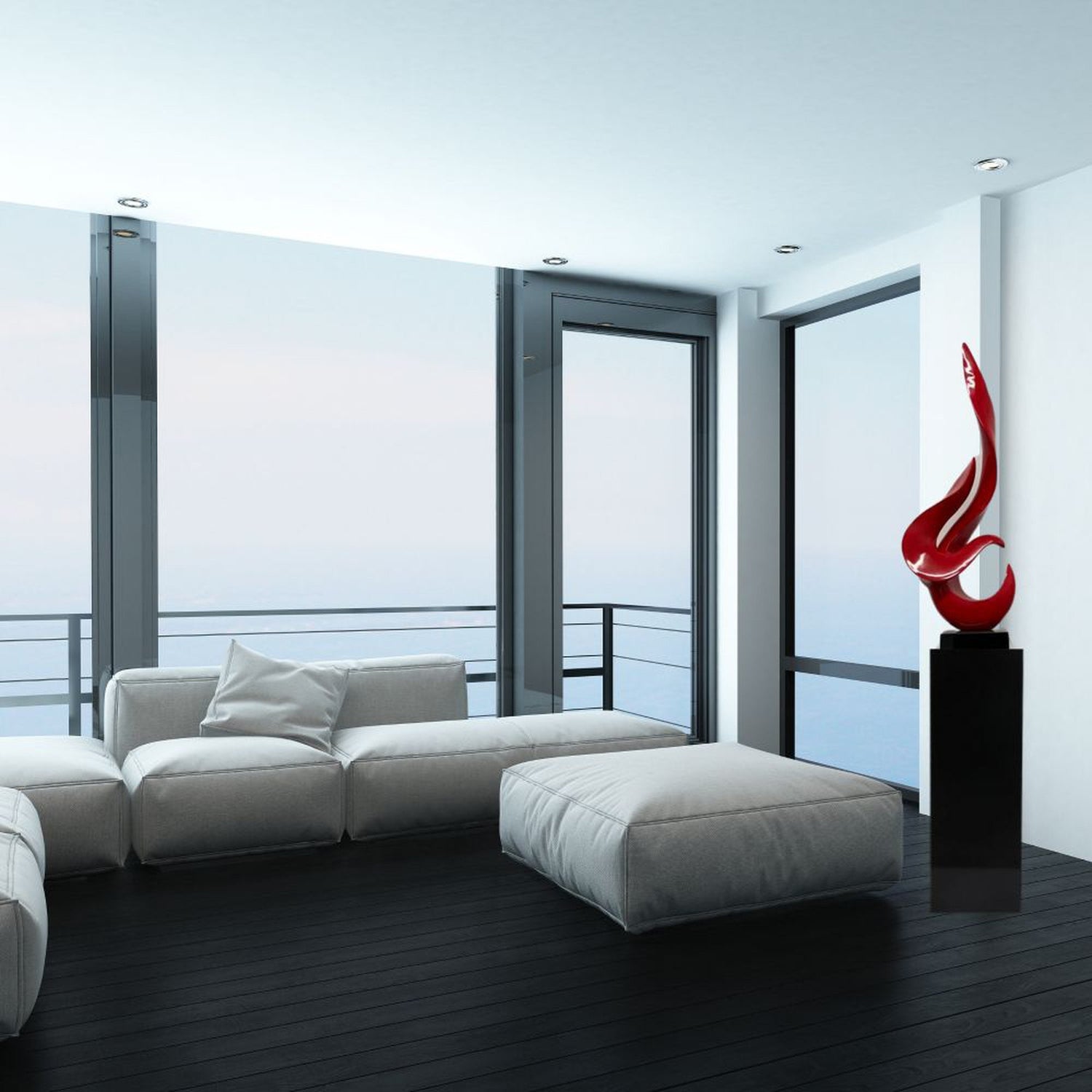 Red Flame Floor Sculpture With Black Stand, 65" Tall - Home Elegance USA