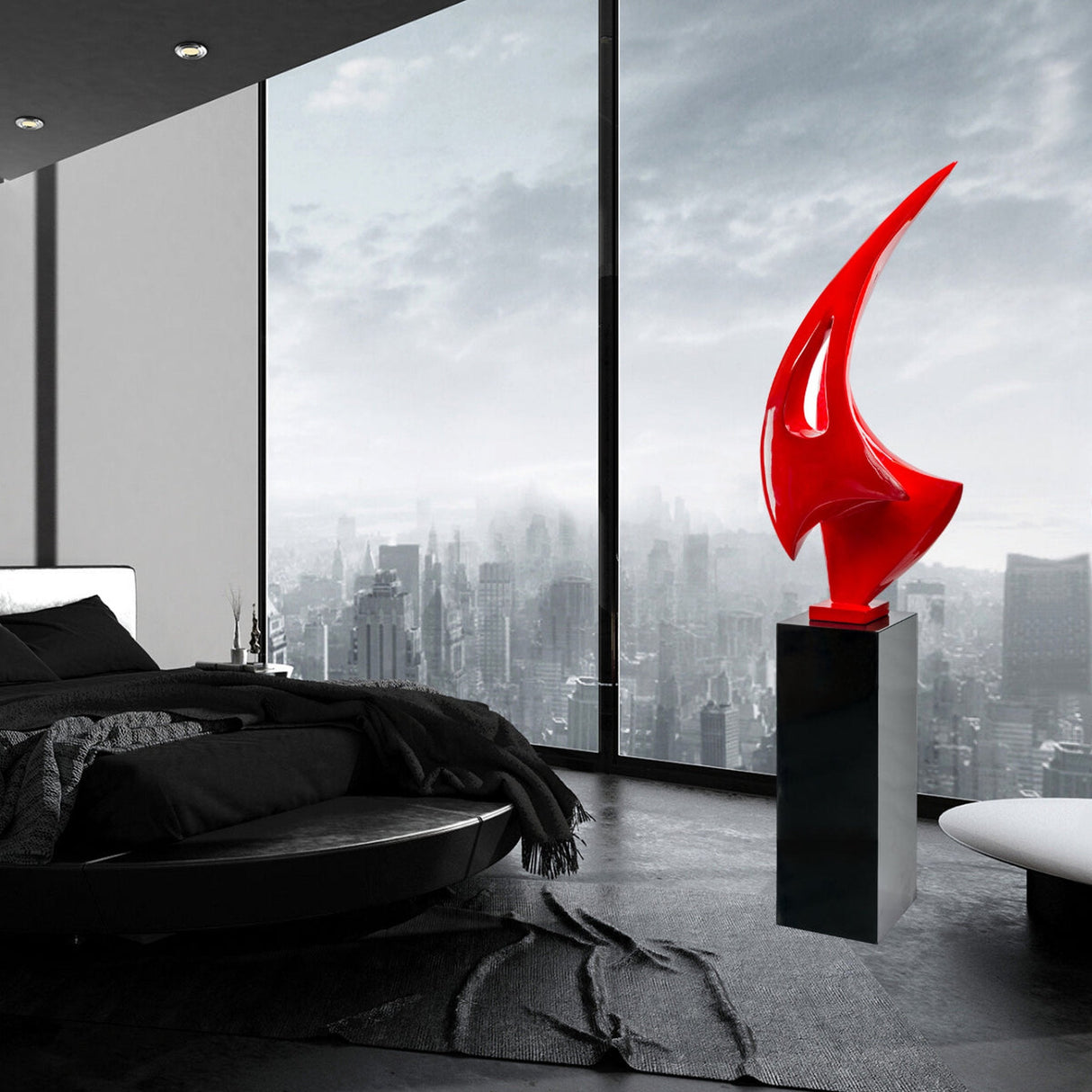 Red Sail Floor Sculpture With Black Stand, 70" Tall - Home Elegance USA
