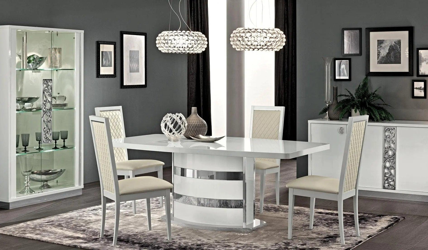 Roma Modern Rectangular Dining Room Set High Gloss White Color By Esf Furniture - ESF Furniture