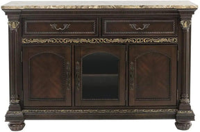 Russian Hill Dining Sideboard | Faux Marble Top & Cherry Finish | Wine Storage | Homelegance