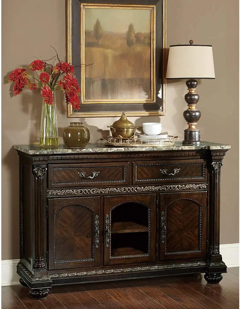 Russian Hill Server with Faux Marble Top in Brown by Homelegance Homelegance Furniture