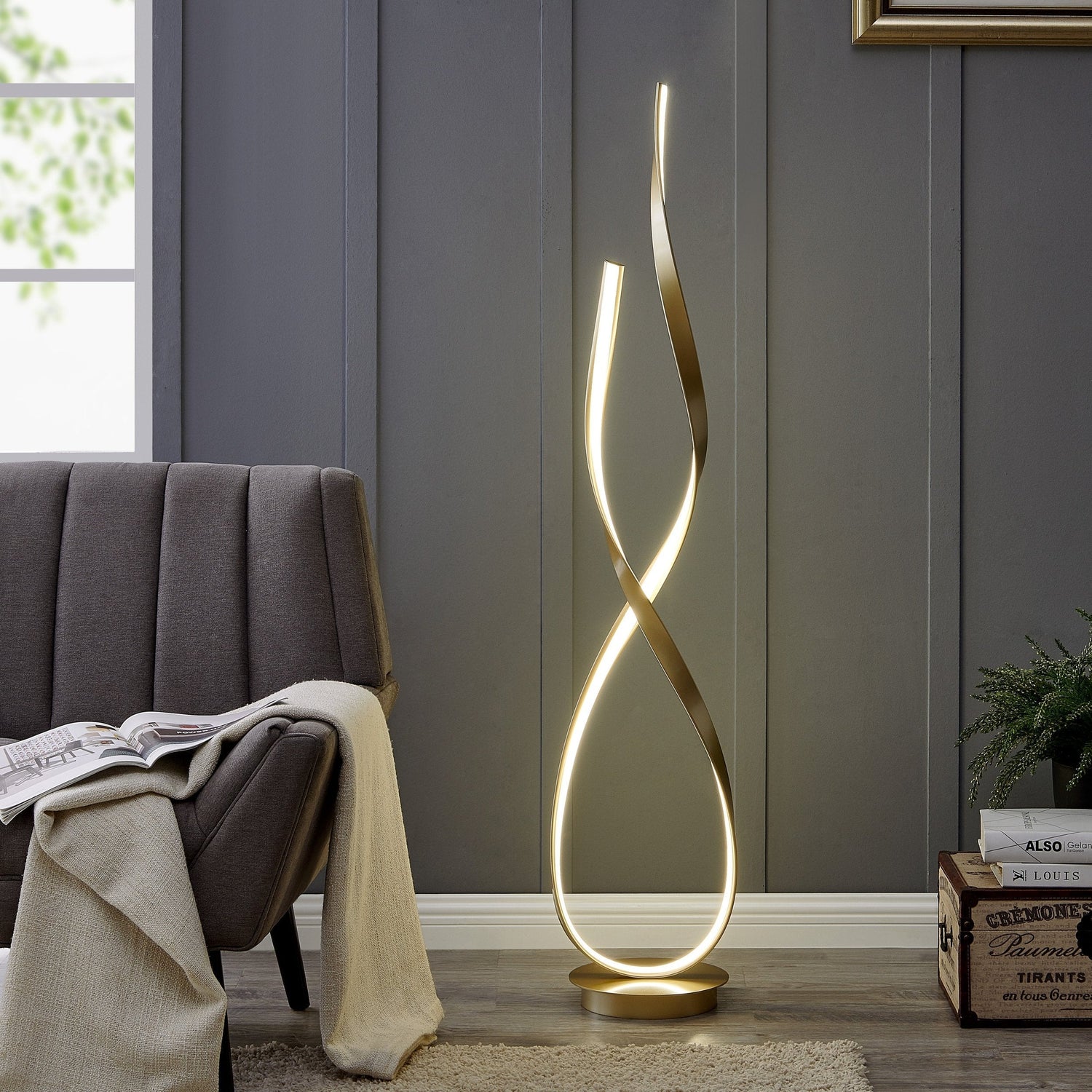 Sandy Gold Vienna LED 55" Tall Floor Lamp // Dimmable - Home Elegance USA