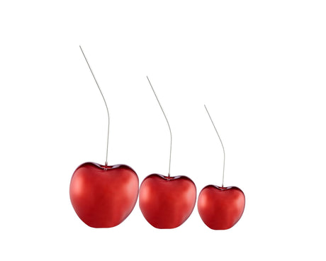 Set of Three Cherries // Large Medium and Small Metallic Red - Home Elegance USA