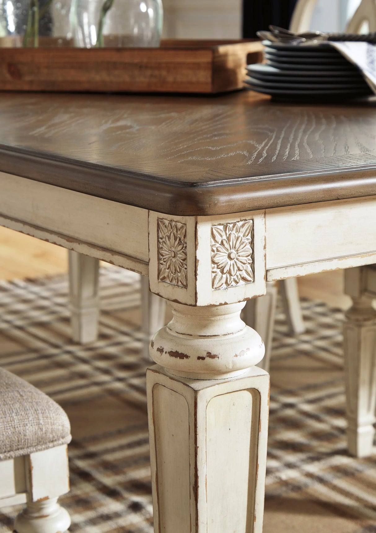 Signature Design by Ashley Realyn French Country Dining Extension Table, Seats up to 8, Chipped White Ashley Furniture