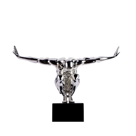 Small Saluting Man Resin Sculpture 17" Wide x 10.5" Tall // Chrome - Home Elegance USA