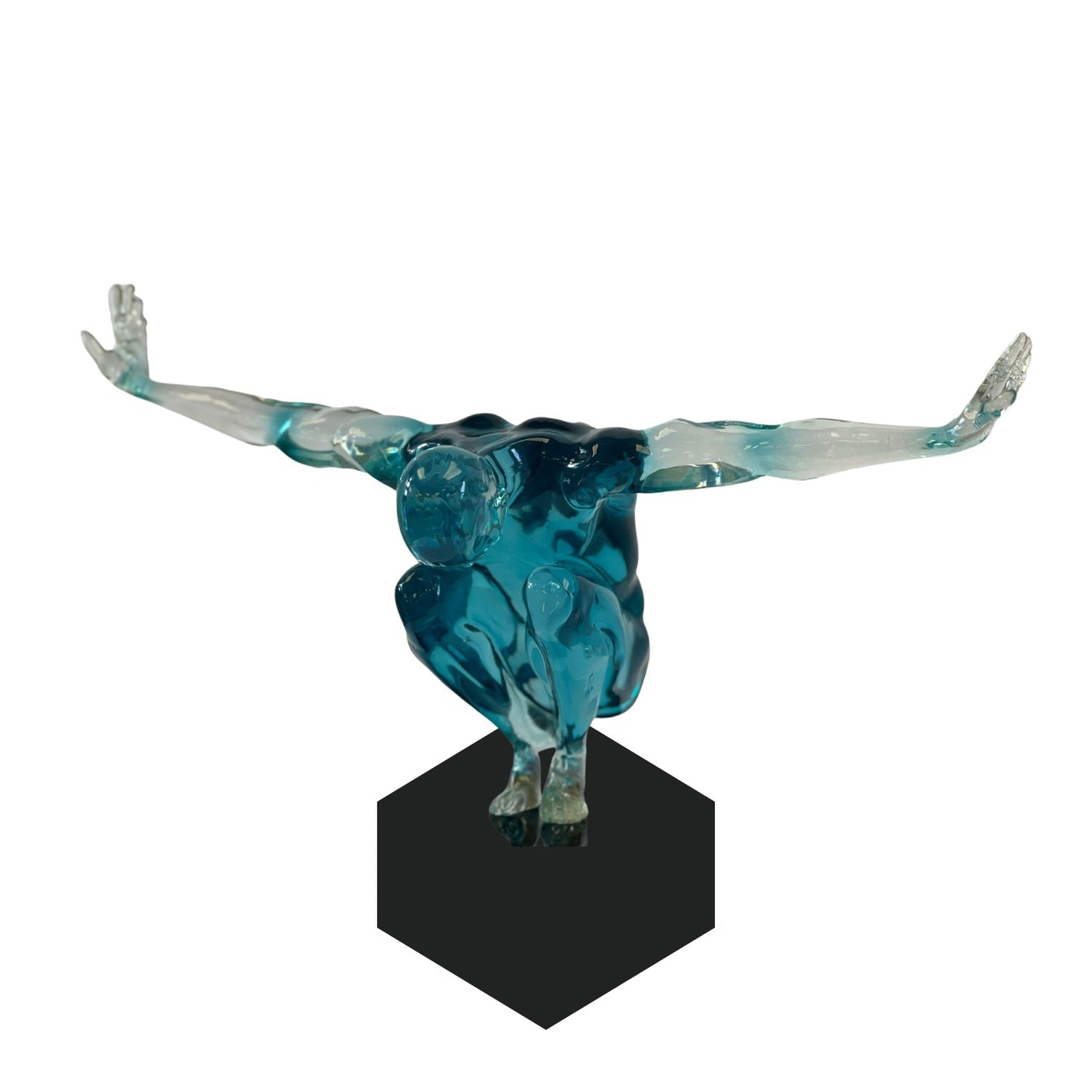 Small Saluting Man Resin Sculpture 17" Wide x 10.5" Tall // Clear Blue - Home Elegance USA