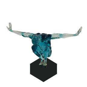 Small Saluting Man Resin Sculpture 17" Wide X 10.5" Tall // Clear Blue | Finesse
