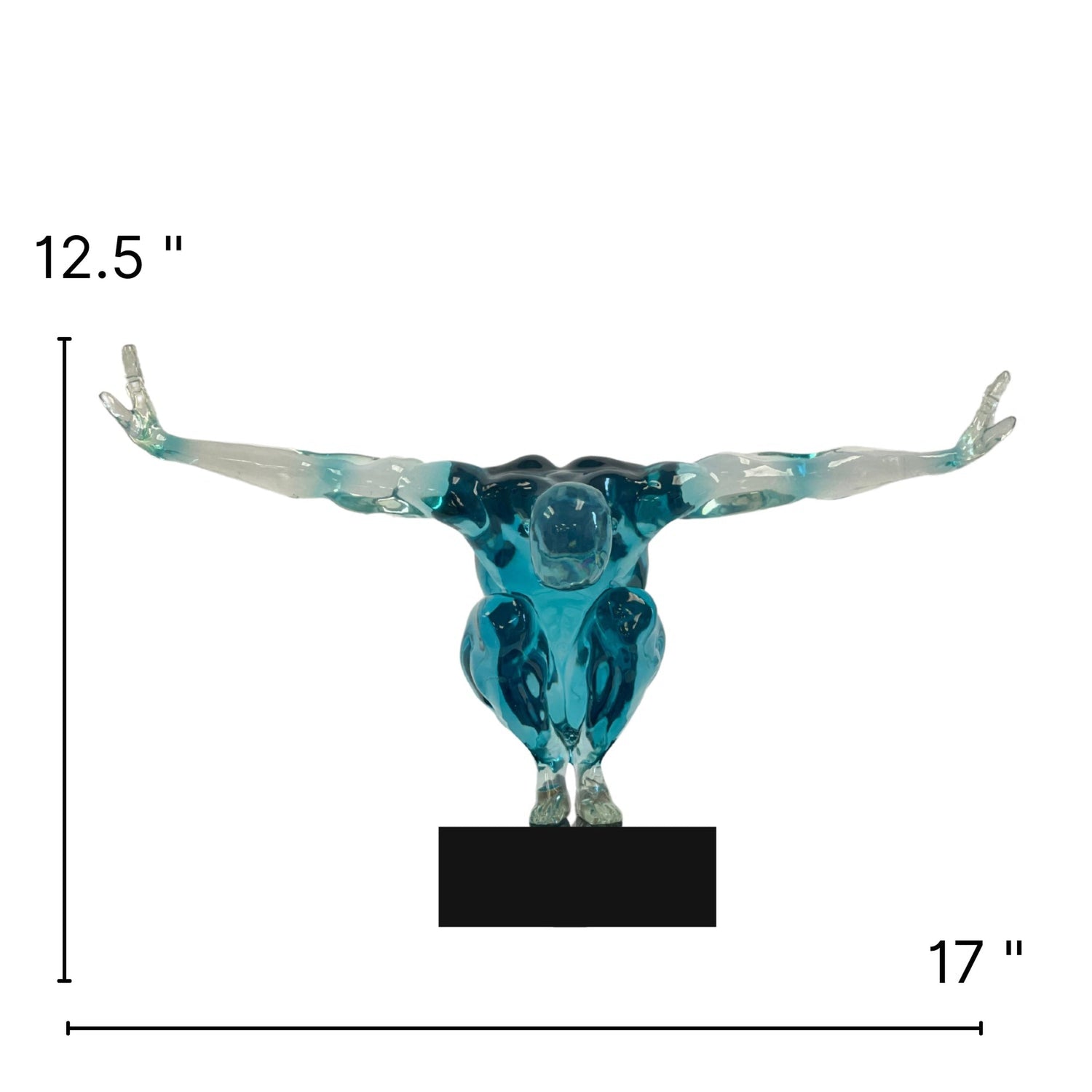 Small Saluting Man Resin Sculpture 17" Wide x 10.5" Tall // Clear Blue - Home Elegance USA