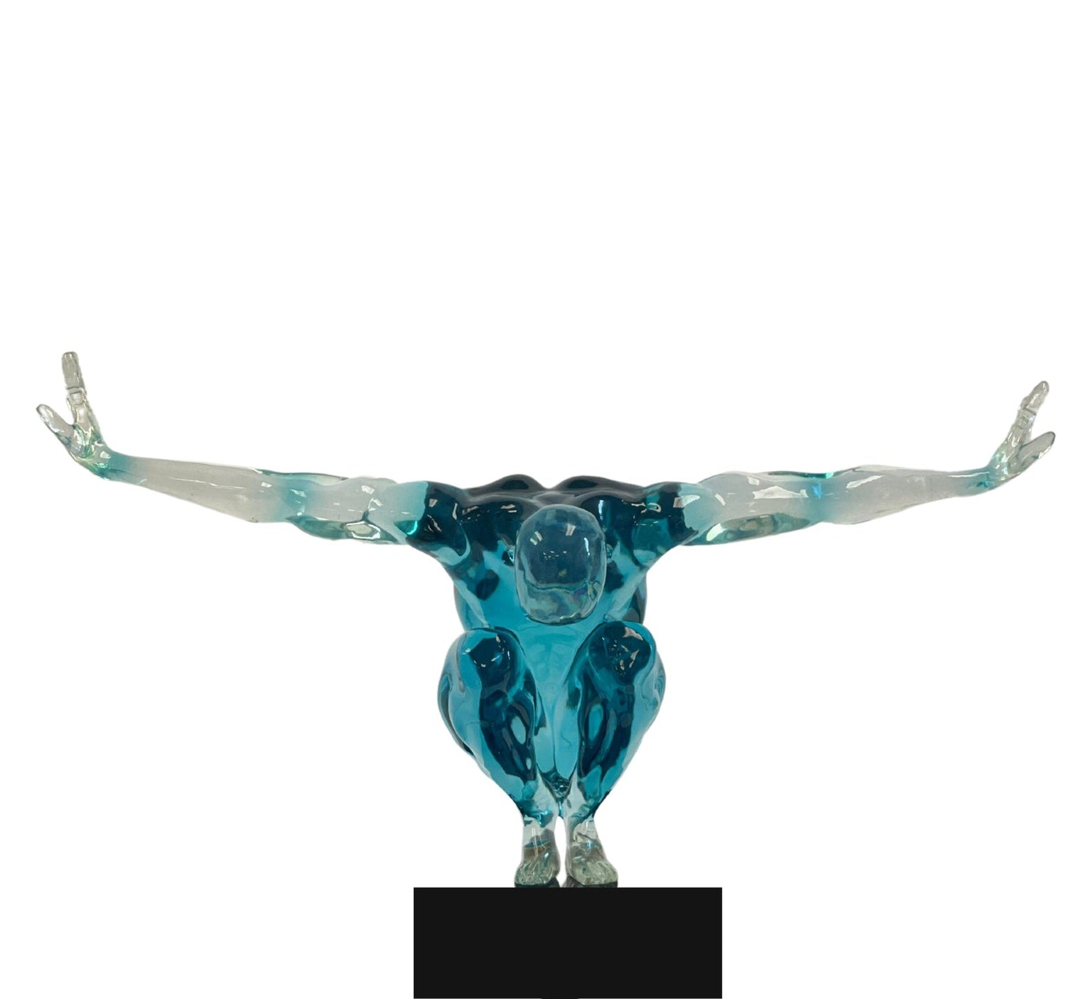 Small Saluting Man Resin Sculpture 17" Wide x 10.5" Tall // Clear Blue - Home Elegance USA
