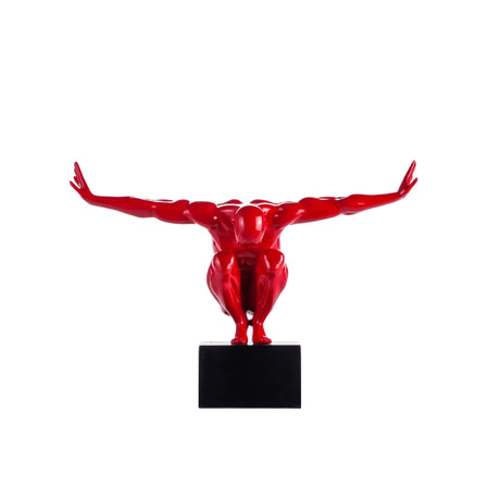 Small Saluting Man Resin Sculpture 17" Wide x 10.5" Tall // Red - Home Elegance USA