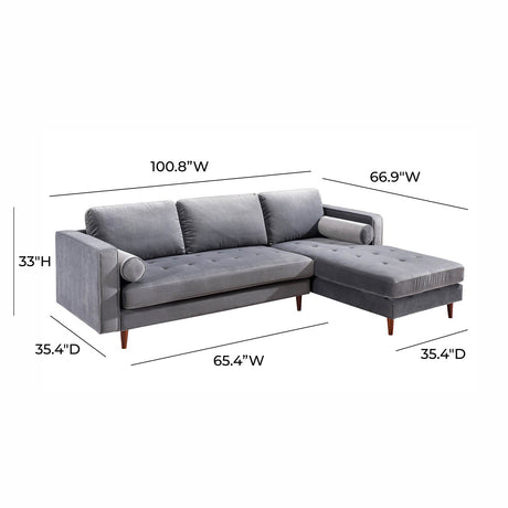 Tov Furniture Como Velvet Right Arm Sectional Sofa