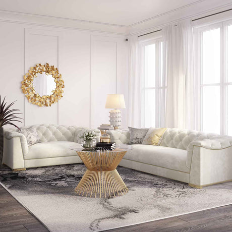 Cream Farah Velvet Loveseat | TOV