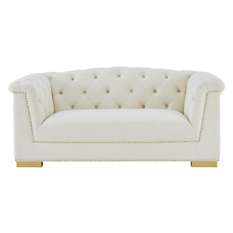 Cream Farah Velvet Loveseat | TOV