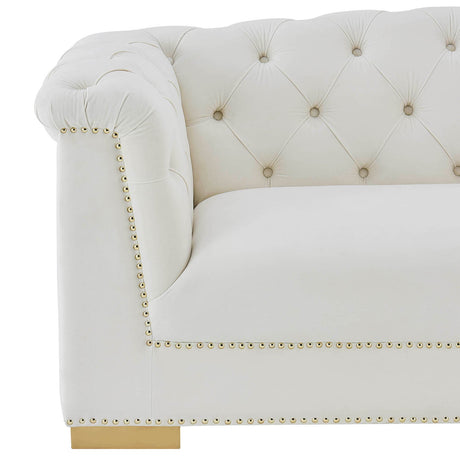 Cream Farah Velvet Loveseat | TOV