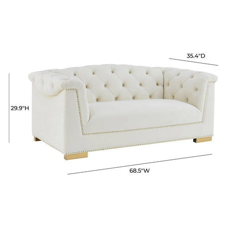 Cream Farah Velvet Loveseat | TOV