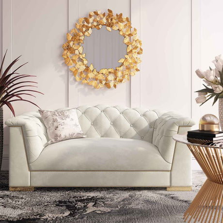 Cream Farah Velvet Loveseat | TOV