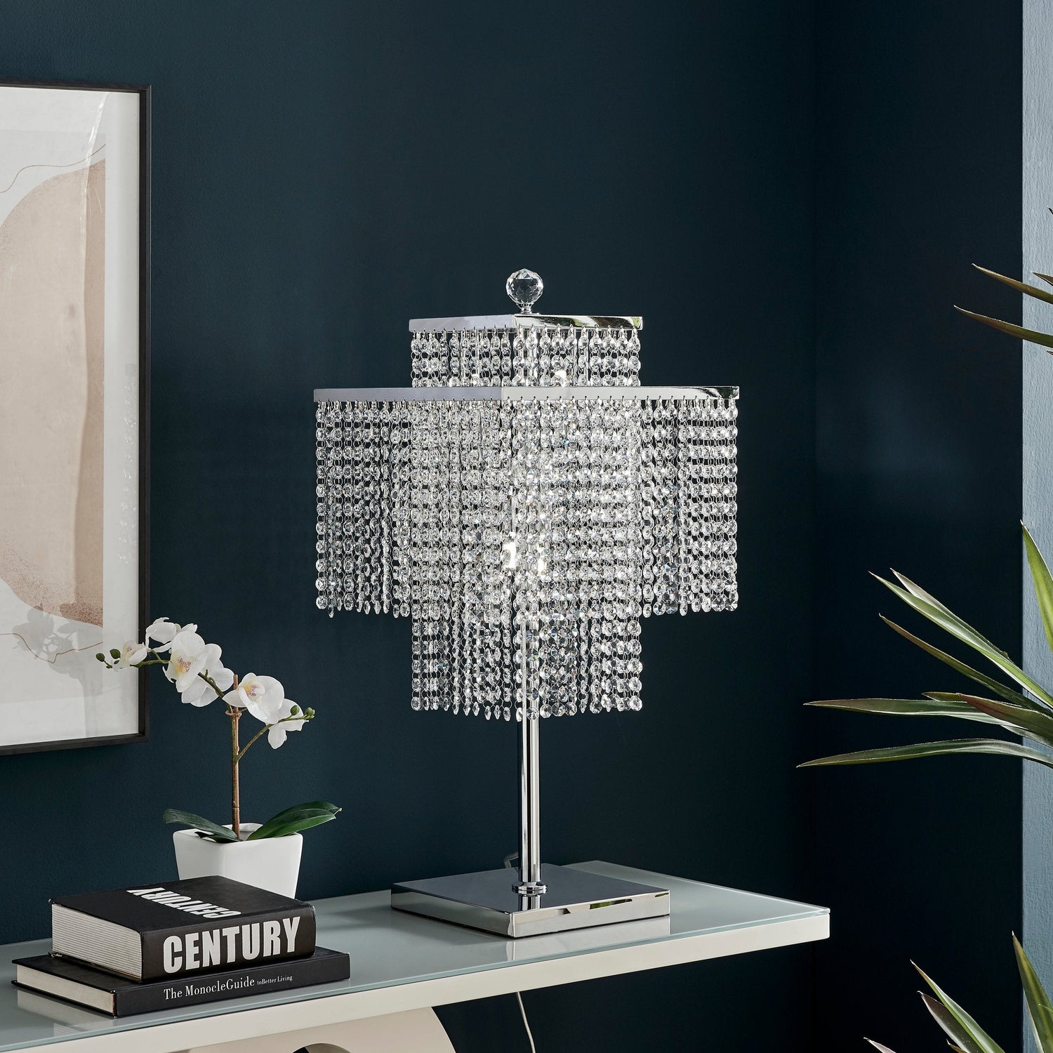 Table Lamp Square Crystal Double Crown - Home Elegance USA