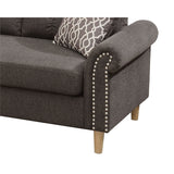 Tan Color Polyfiber Reversible Sectional Sofa Set Chaise Pillows Plush Cushion Couch Nailheads - Home Elegance USA