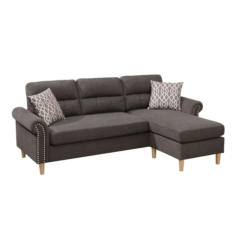 Tan Color Polyfiber Reversible Sectional Sofa Set Chaise Pillows Plush Cushion Couch Nailheads - Home Elegance USA