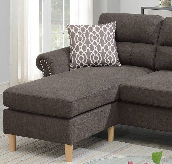 Tan Color Polyfiber Reversible Sectional Sofa Set Chaise Pillows Plush Cushion Couch Nailheads - Home Elegance USA
