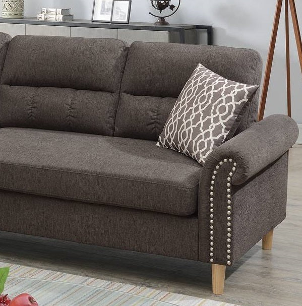 Tan Color Polyfiber Reversible Sectional Sofa Set Chaise Pillows Plush Cushion Couch Nailheads - Home Elegance USA