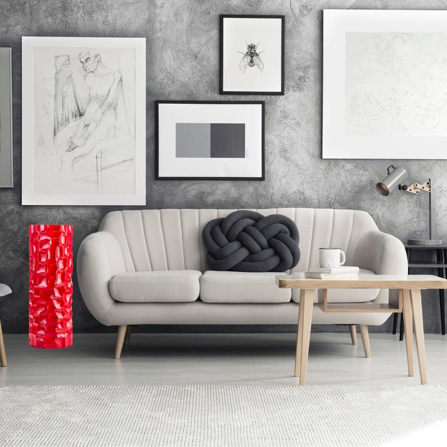 Textured Honeycomb Vase // Red, 36" - Home Elegance USA