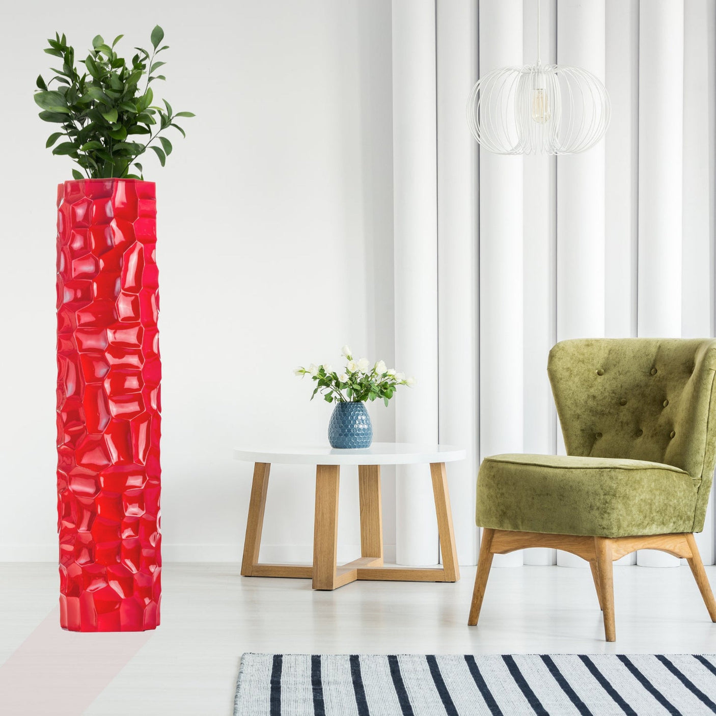 Textured Honeycomb Vase // Red, 52" - Home Elegance USA