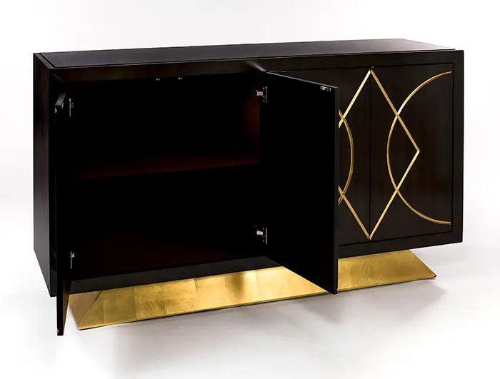 Faux Walnut Finish with Goldleaf Details, Top in Black Finish Credenza Cabinet / Buffet 4448-S by Artmax Furniture Artmax Furniture